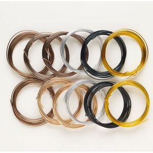 Wire assortment, aluminum, pkg/(12) 9 feet, assorted colors, round, 18 gauge.