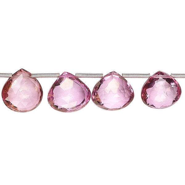 Bead, pink topaz (coated), 7x7mm-10x10mm hand-cut top-drilled faceted puffed teardrop, B grade, Mohs hardness 8. Sold per 8-inch strand, approximately 15 beads. image number 0