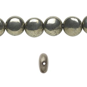 Pyrite 1pkg1, flat round bead 15.5-16 inch 10mm