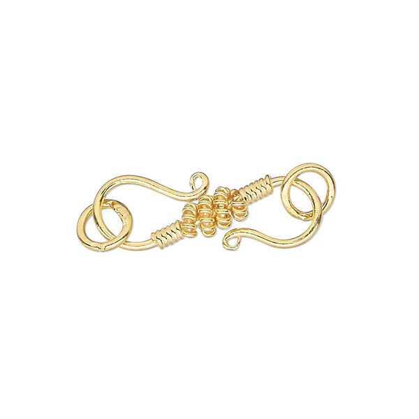 Clasp, S-hook, gold-finished sterling silver, 26x11mm. Sold individually. image number 0