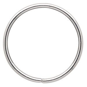 Beading hoop, imitation rhodium-plated steel, 2-inch closed round. Sold per pkg of 4.