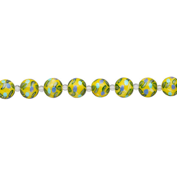 Bead, glass 1pkg8, multicolored, 14mm hand-painted round. image number 1