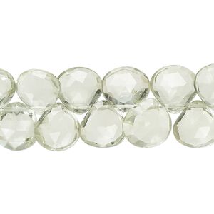 Green quartz 1pkg1, hand-cut top-drilled faceted puffed teardrop bead 7 inch 9x8mm-12x12mm