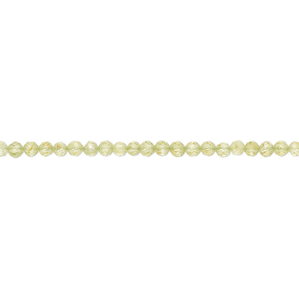 Bead, peridot (natural), 2mm hand-cut faceted round, B grade, Mohs hardness 6-1/2 to 7. Sold per 12-inch strand, approximately 150 beads. image number 0