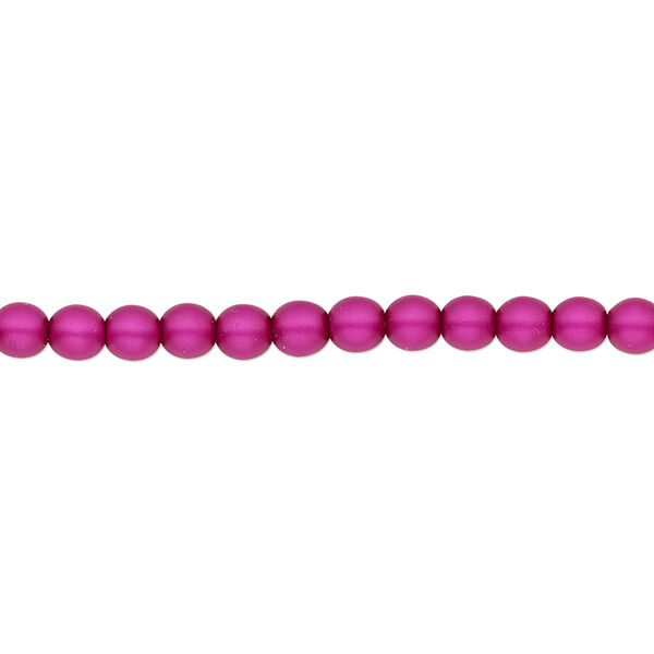 Bead, Czech pearl-coated glass druk, opaque matte magenta, 4mm round. Sold per 15-1/2" to 16" strand. image number 0