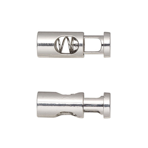 Cord lock, imitation rhodium-plated plated "pewter" (zinc-based alloy) and steel, 21.5x8mm round tube. Sold per pkg of 6. image number 0