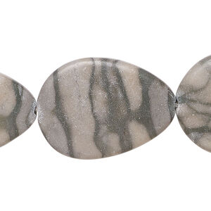 Grey-brown marble 1pkg1, puffed teardrop bead natural, 14 inch 28x20mm-30x22mm