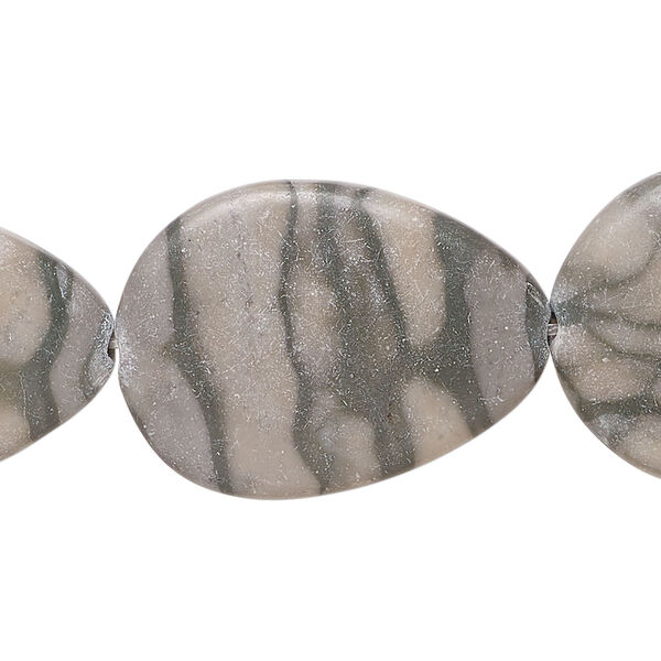 Grey-brown marble 1pkg1, puffed teardrop bead natural, 14 inch 28x20mm-30x22mm image number 0