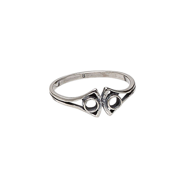 Ring, JBB Findings, antiqued sterling silver, 7mm double shield with (2) SS9 flat back settings, size 8. Sold individually. image number 0