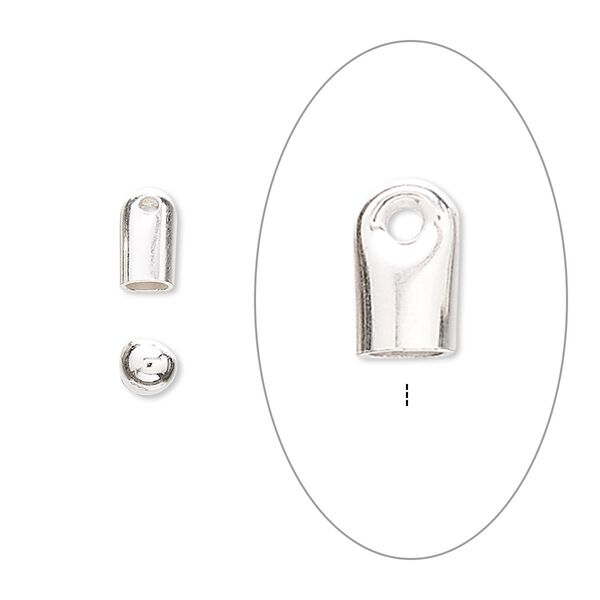 Cord end, glue-in, sterling silver, 7x4mm with 3mm inside diameter. Sold per pkg of 6. image number 0