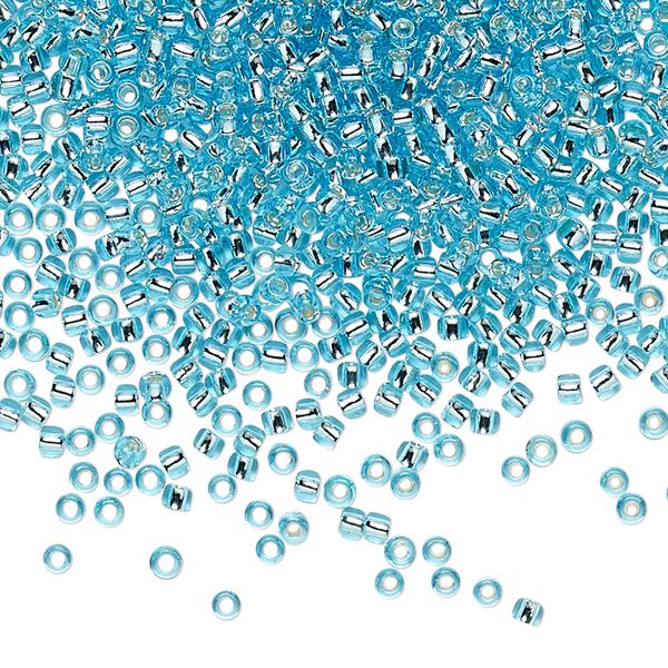 Seed bead, TOHO BEADS®, glass, pkg/250g, #11 round, transparent silver-lined aquamarine (TR-11-23). image number 0