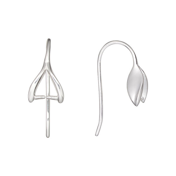 Ear wire, sterling silver, pkg/pair, 18mm ice-pick with 4mm grip length, 19 gauge. image number 0