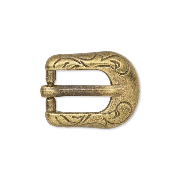 Clasp, antiqued brass-finished "pewter" (zinc-based alloy), 24x19mm single-sided buckle with swirl design, 14x9.5mm inside diameter. Sold per pkg of 2. image number 0