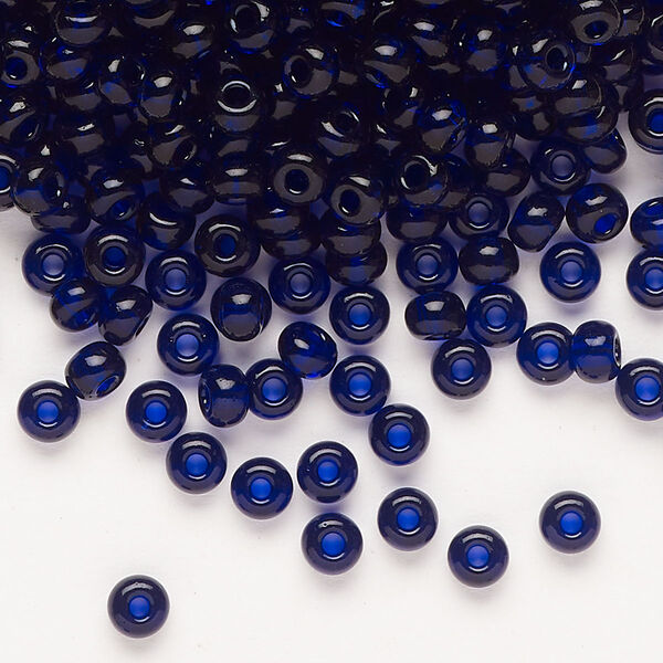 Seed bead, Preciosa Ornela Czech glass, pkg/50g, #6 rocaille, transparent navy blue, (30110). image number 0