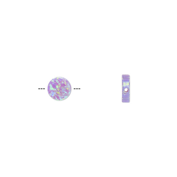 Bead, "opal" (silica and epoxy) (man-made), lavender, 6mm flat round. Sold individually. image number 0