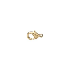 Clasp lobster claw 1pkg10 gold-plated, 7x5mm, brass 1-strand