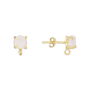 Sterling silver / rainbow moonstone 1pkg2, rough nugget earstud / closed loop gold-plated 5-7mm