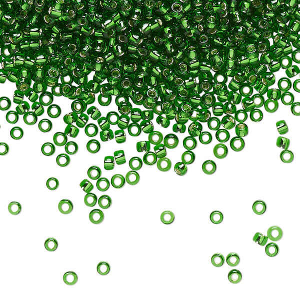 Seed bead, TOHO BEADS®, glass, pkg/250g, #11 round, transparent silver-lined grass green (TR-11-27B). image number 0