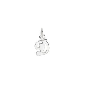 Charm, sterling silver, 9x7mm Champagne cursive alphabet letter "D." Sold individually.