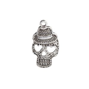 Charm, antique silver-plated "pewter" (zinc-based alloy), 22.5x14.5mm single-sided skull with hat and heart eyes. Sold per pkg of 10.