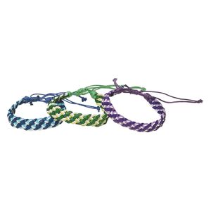 Bracelet, cotton, multicolored, 12mm wide, woven, adjustable from 7-9 inches with macramé knot closure. Sold per pkg of 3.