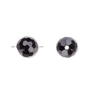 Bead, acrylic, opaque black, 10mm faceted round. Sold per 100-gram pkg, approximately 170 beads.