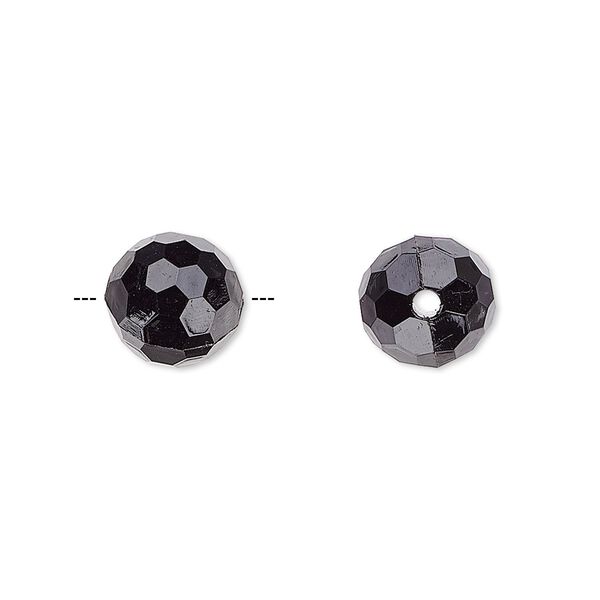 Bead, acrylic, opaque black, 10mm faceted round. Sold per 100-gram pkg, approximately 170 beads. image number 0