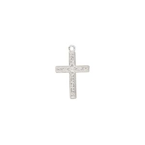 Drop, sterling silver, 14x10mm single-sided flat cross with diamond design. Sold individually.