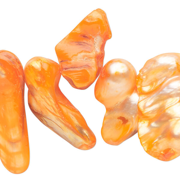 Pearl 1pkg1 freshwater, top-drilled baroque, 15 inch orange 14x8mm-28x12mm cultured image number 0