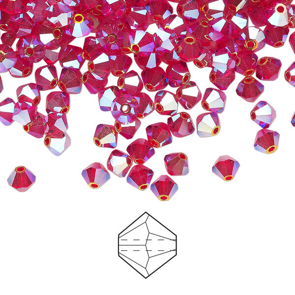 Bead 48pk light Siam AB 2X, Preciosa Czech crystal 4mm bicone image number 0