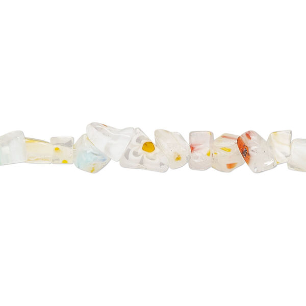 Bead, millefiori glass, translucent clear and multicolored, mini to small chip. Sold per 32-inch strand. image number 0