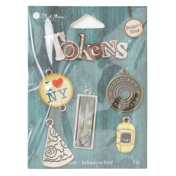 Component, "pewter" (zinc-based alloy), assorted New York designs. Sold per pkg of 5 components. image number 0