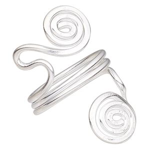 Ring, Hill Tribes, silver-plated brass, 36mm wide with double spiral design, size 7-1/2. Sold individually.