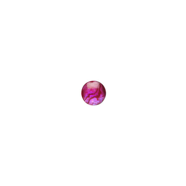 Cabochon, paua shell (dyed / coated), pink, 6mm calibrated round, Mohs hardness 3-1/2. Sold per pkg of 10. image number 0