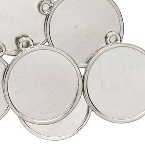 Charm, antique silver-finished "pewter" (zinc-based alloy), 24mm round with 21.5mm round setting. Sold per pkg of 12.
