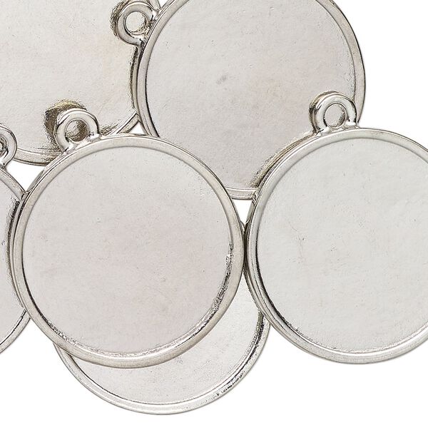 Charm, antique silver-finished "pewter" (zinc-based alloy), 24mm round with 21.5mm round setting. Sold per pkg of 12. image number 0