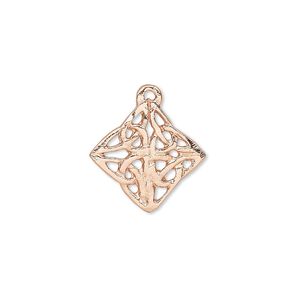 Drop 1pkg4 brass, 17x17mm diamond-shaped Celtic knot, copper plate