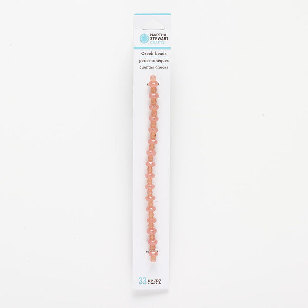 Bead, Czech pressed glass, translucent pink, 4mm faceted round and 7x4mm faceted rondelle. Sold per pkg of 33. image number 0