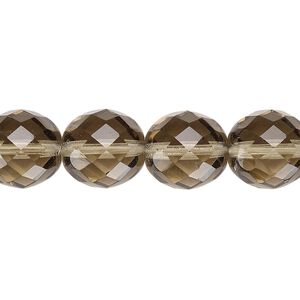Bead, Czech fire-polished glass, pkg/15-1/2 to 16 inches, 12mm faceted round, transparent smoke, (40020).