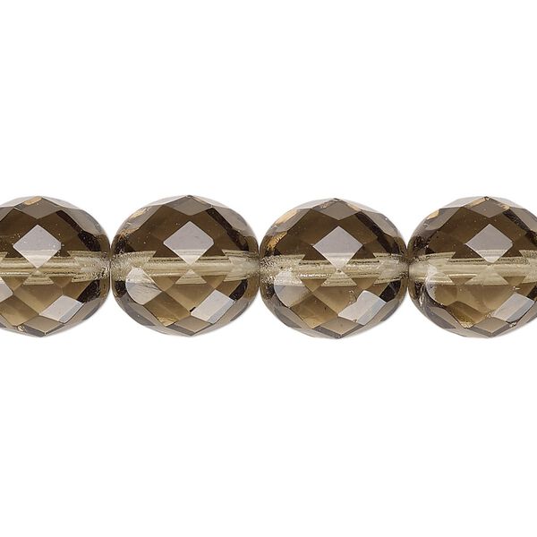 Bead, Czech fire-polished glass, pkg/15-1/2 to 16 inches, 12mm faceted round, transparent smoke, (40020). image number 0