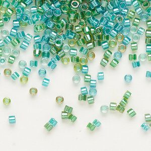 Seed bead, Miyuki Delica®, glass, pkg/50g, #11 round, transparent inside dyed color aqua/teal mix (DB0984).