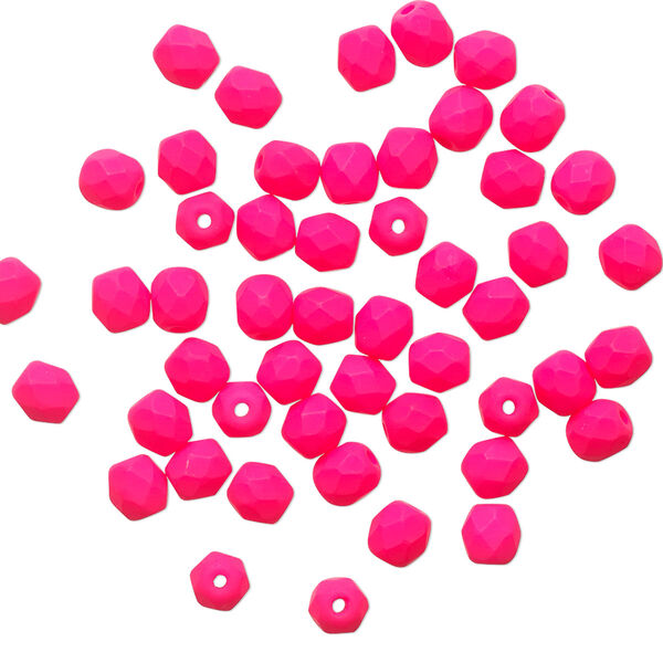 Bead Preciosa Czech fire-polished glass, 1pkg50 4mm faceted round, opaque painted matte neon pink image number 0