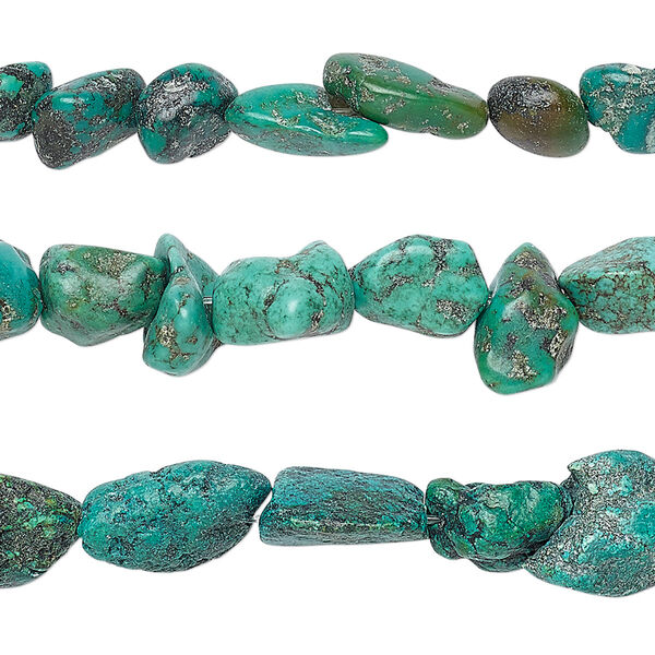 Bead mix, turquoise (dyed / stabilized), green and green-brown, mini to small nugget, Mohs hardness 5 to 6. Sold per (3) 15-1/2" to 16" strands. image number 0