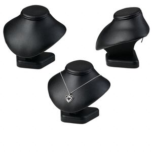 Display, necklace, leatherette, black, 5 x 5-1/2 x 5-inch pedestal. Sold individually.