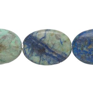 Chrysocolla 1pkg1, flat oval bead 8 inch 25x18mm