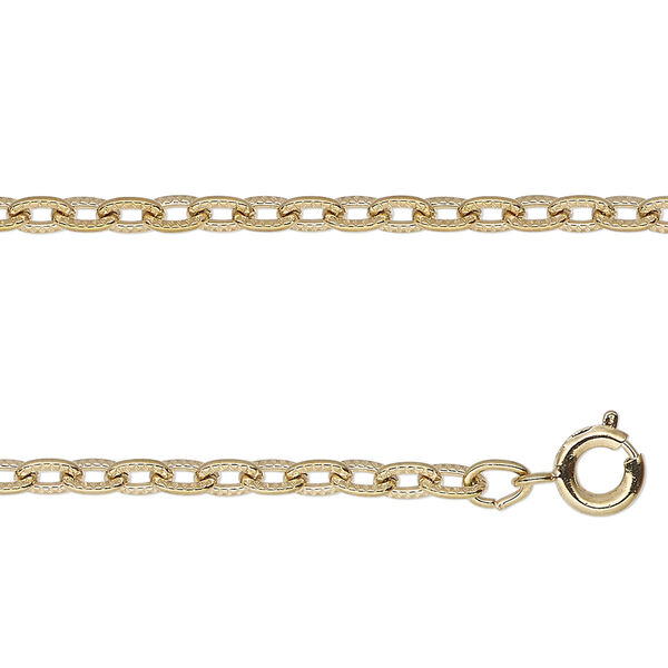 Chain, gold-finished steel, 3mm ribbed cable, 18 inches with springring clasp. Sold individually. image number 0