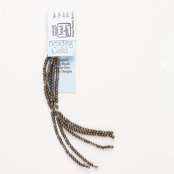 Bead, gunmetal-plated antique silver-finished brass, 2-3mm round. Sold per 20-inch strand, approximately 215 beads. image number 0