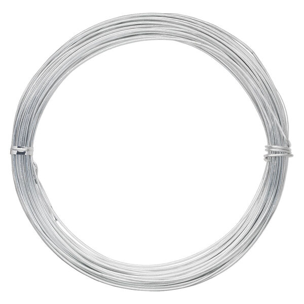 Wire, anodized aluminum, silver, 1.5mm round, 14 gauge. Sold per pkg of 45 feet. image number 0