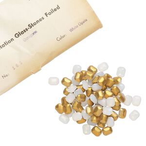 Embellishment, vintage glass, white opal, foil back, 10x8mm faceted octagon fancy stone. Sold per pkg of 144 (1 gross).
