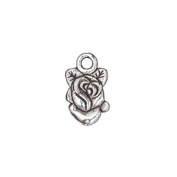 Charm, antique silver-plated "pewter" (zinc-based alloy), 14x11mm double-sided rose. Sold per pkg of 20. image number 0